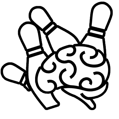 Brain knocking over bowling pins (transparent)